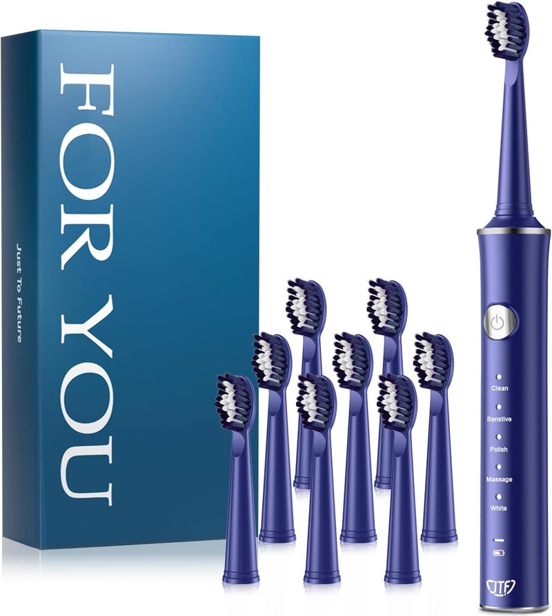 JTF Sonic Electric Toothbrush for Adults and Kids: 8 Brush Heads, Smart Timer and 5 Brushing Modes for Deep Cleaning & Whitening, Rechargeable Portable Toothbrush for Sensitive Teeth, Travel, Home Use - Image 1